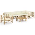vidaXL 7-delige Loungeset met crèmewitte kussens bamboe, Verzenden, Nieuw, Hout, Loungeset