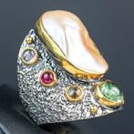 Prachtige ring met Keshi-parel en gekleurde tormalijn -