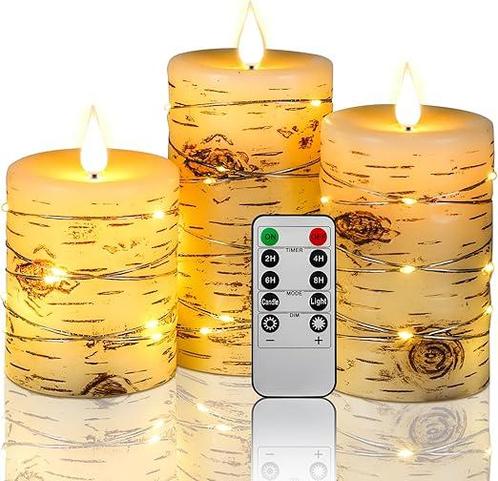 Set van 3 Verzonken LED Kaarsen - Berkenschors Effect,, Huis en Inrichting, Lampen | Overige, Nieuw, Verzenden