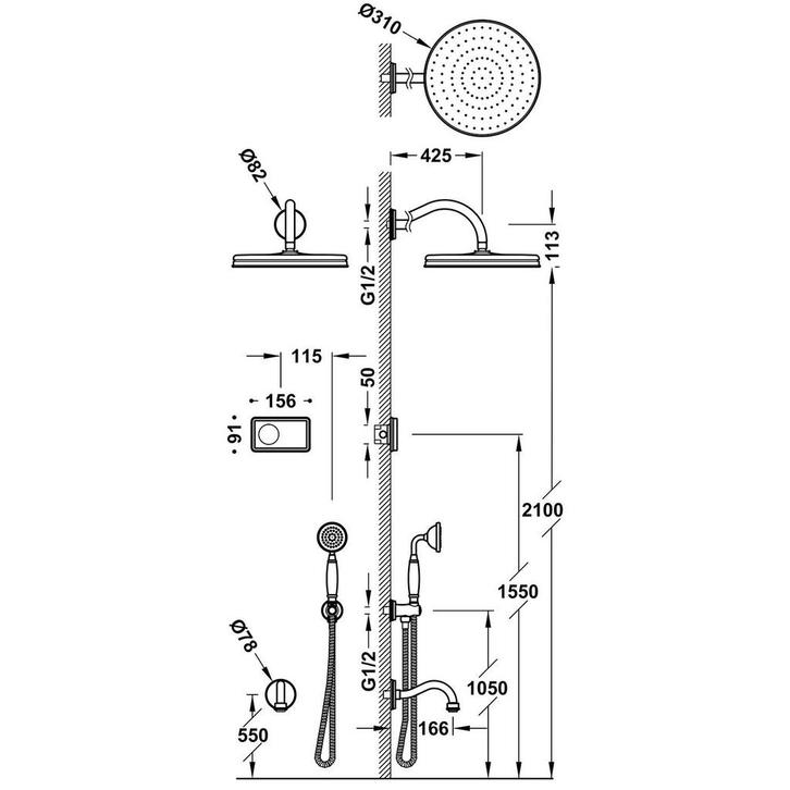 Regendoucheset Tres Clasic Inbouw Elektronische Thermostaat, Doe-het-zelf en Verbouw, Sanitair, Ophalen of Verzenden