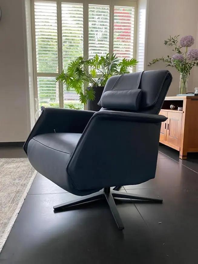 Leren relaxfauteuil - met extra nekkussen - blauw leer, Huis en Inrichting, Fauteuils, Nieuw, Leer, Ophalen of Verzenden