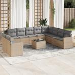 vidaXL 11-delige Tuinset met kussens poly rattan beige, Tuin en Terras, Verzenden, Nieuw, Rotan, Tuinset