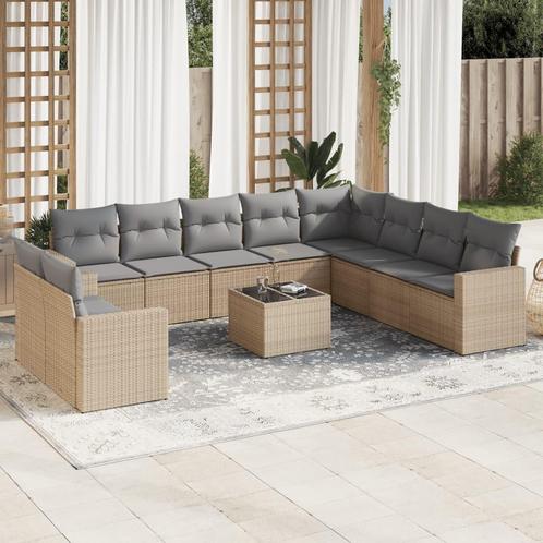 vidaXL 11-delige Tuinset met kussens poly rattan beige, Tuin en Terras, Tuinsets en Loungesets, Tuinset, Nieuw, Rotan, Verzenden