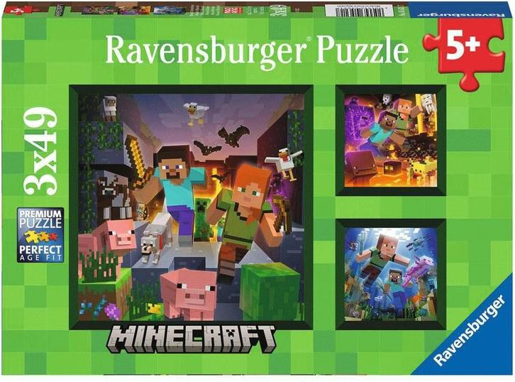 Minecraft Biomes Puzzel (3x49 stukjes) | Ravensburger -, Kinderen en Baby's, Speelgoed | Kinderpuzzels, Nieuw, Verzenden