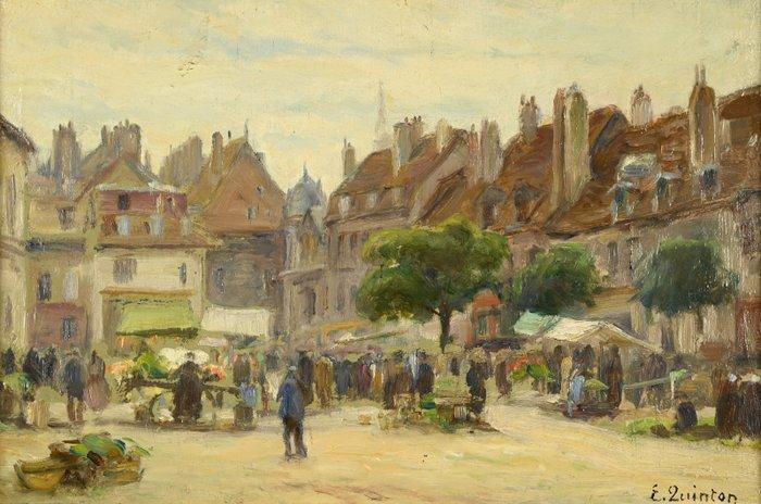 Edmond Quinton (1892-1969) - Jour de marché sur la place du, Antiek en Kunst, Kunst | Schilderijen | Klassiek