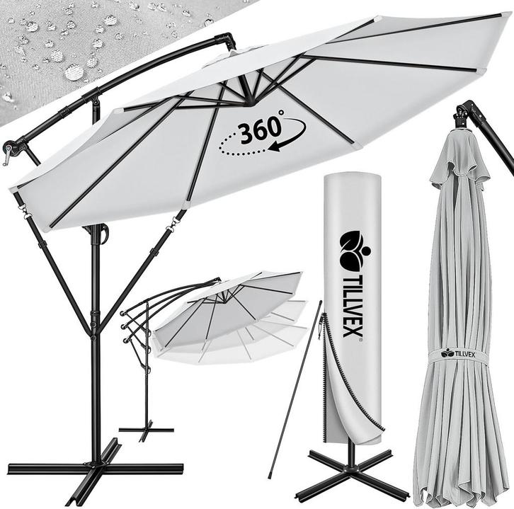 tillvex Aluminium parasol + afdekking Ø 300 cm met zwengel,, Tuin en Terras, Overige Tuin en Terras, Nieuw, Verzenden
