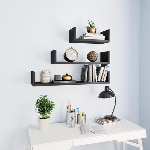 vidaXL Wandschappen 3 st bewerkt hout zwart, Huis en Inrichting, Woonaccessoires | Wandplanken en Boekenplanken, Nieuw, Verzenden