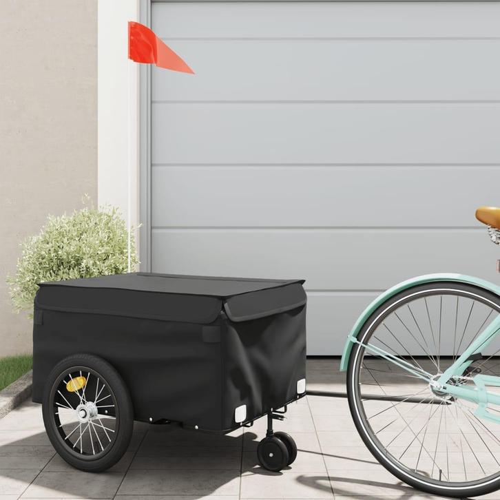 vidaXL Fietstrailer 45 kg ijzer zwart, Fietsen en Brommers, Fietsaccessoires | Aanhangers en Karren, Nieuw, Verzenden