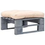 vidaXL Tuinhocker met zandkleurig kussen pallet hout grijs, Verzenden, Nieuw