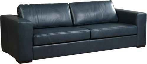 Blauwe leren moderne 3.5-zitsbank - poot hout bruin - Granad, Huis en Inrichting, Banken | Bankstellen, 200 tot 250 cm, 75 tot 100 cm
