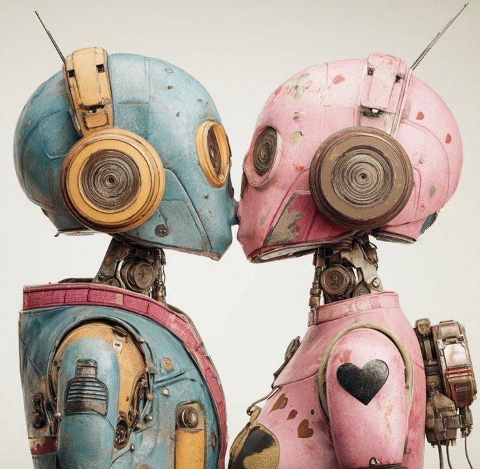 Eric Brumette - KISS ME LIKE A ROBOT- Toile L, Antiek en Kunst, Kunst | Designobjecten