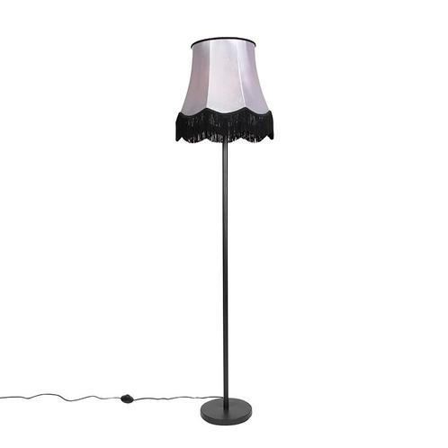 Klassieke vloerlamp zwart met Granny B kap grijs - Simplo, Huis en Inrichting, Lampen | Vloerlampen, Nieuw, Overige materialen