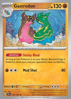 Gastrodon 107/191 holo surging sparks, Hobby en Vrije tijd, Verzamelkaartspellen | Pokémon, Losse kaart, Nieuw, Foil, Ophalen of Verzenden
