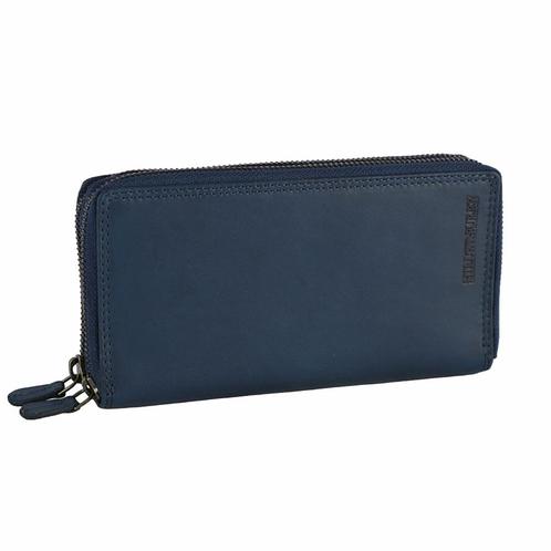 HillBurry Dames Portemonnee met Dubbele Rits - Leer - Blauw, Sieraden, Tassen en Uiterlijk, Portemonnees, Blauw, Nieuw, Overige merken