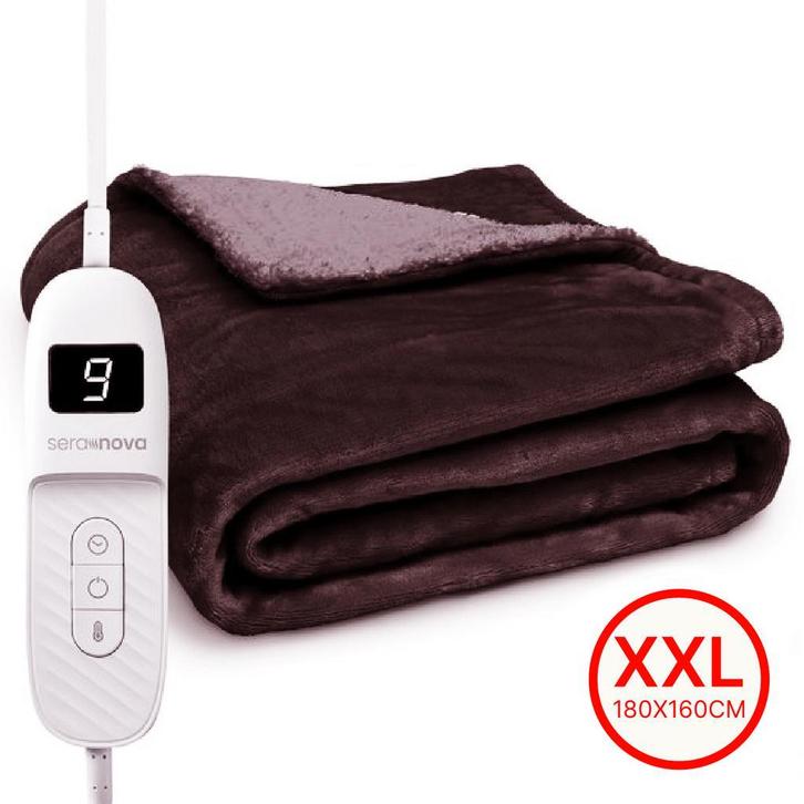 Seranova Elektrische Deken - 180x160cm - Warmtedeken - Bruin, Huis en Inrichting, Woonaccessoires | Plaids en Woondekens, Zo goed als nieuw
