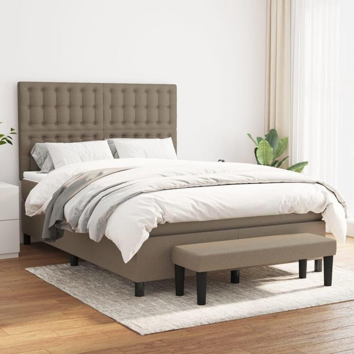 vidaXL Boxspring met matras stof taupe 140x190 cm, Huis en Inrichting, Slaapkamer | Bedden, 140 cm, 190 cm of minder, Tweepersoons