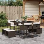 vidaXL 9-delige Tuinset met kussens poly rattan bruin, Nieuw, 8 zitplaatsen, Tuinset, Verzenden