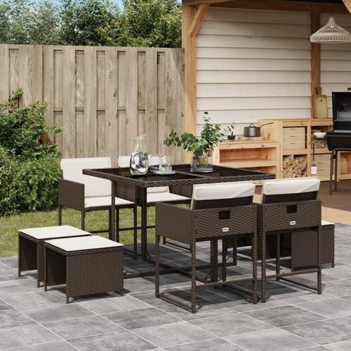 vidaXL 9-delige Tuinset met kussens poly rattan bruin, Tuin en Terras, Tuinsets en Loungesets, Tuinset, Nieuw, 8 zitplaatsen, Rotan