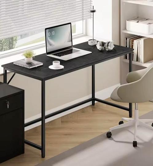 Bureau Ebbenhout Zwart – 140x60x76cm Houten plaat, Staal, Huis en Inrichting, Bureaus, Bureau, Nieuw, Verzenden