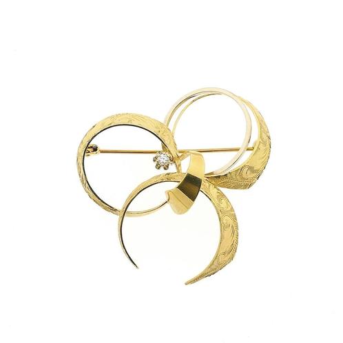 Bicolor gouden broche met diamant | 0,04 ct., Sieraden, Tassen en Uiterlijk, Broches, Overige kleuren, Gebruikt, Met edelsteen