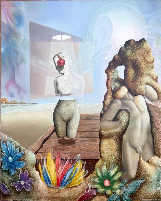 Ángel Preciados (1953) - Gran óleo surrealista simbólico, Antiek en Kunst, Kunst | Schilderijen | Klassiek