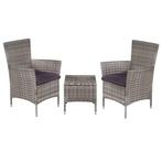 vidaXL 3-delige Bistroset poly rattan grijs, Tuin en Terras, Verzenden, Nieuw, Rotan, 3 zitplaatsen