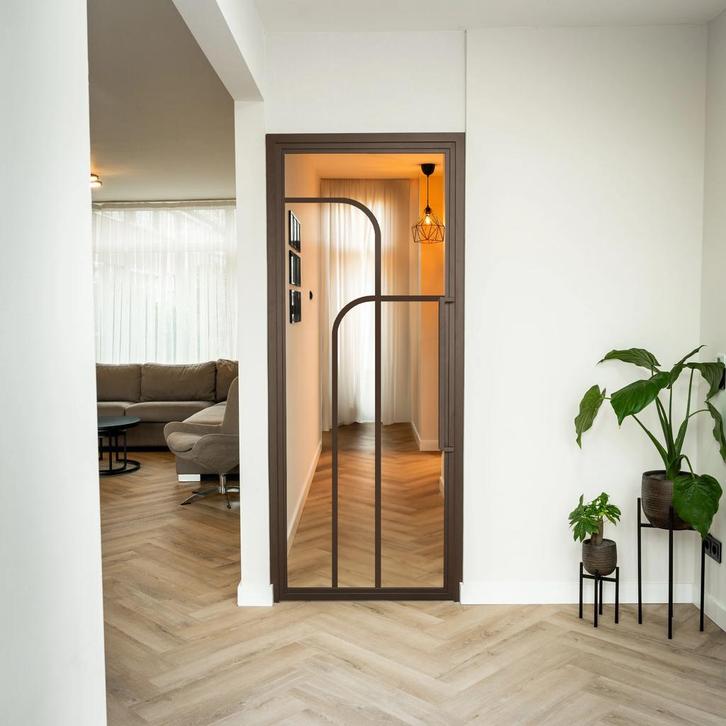 Stalen Binnendeur - Brons - 4 Vlaks rond - Helder glas, Doe-het-zelf en Verbouw, Deuren en Horren, Nieuw, Metaal, Binnendeur, 200 tot 215 cm