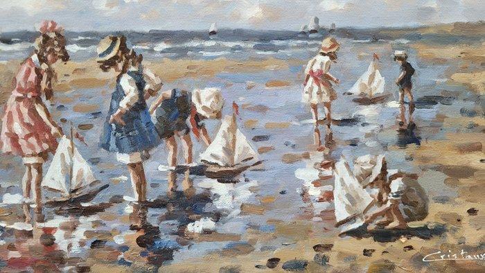 Francis Cristaux (1950) - Weekend à la mer, Antiek en Kunst, Kunst | Schilderijen | Klassiek