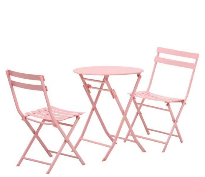 Nieuwe Opvouwbare Roze Bistroset – 3-Delige Balkonset voor 2, Tuin en Terras, Tuinsets en Loungesets, Tuinset, Bijzettafel, Stoel