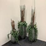Complete sets van 3 vazen met kunstplant in een stenen vaas, Gebruikt, Ophalen of Verzenden, Bureau