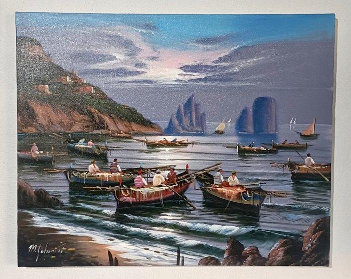 Mario Galanti (XX) - LAlba dei Pescatori a Capri, Antiek en Kunst, Kunst | Schilderijen | Klassiek