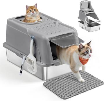 Feandrea - kattenbak - RVS onderbak - met klapdeksel - XL - beschikbaar voor biedingen