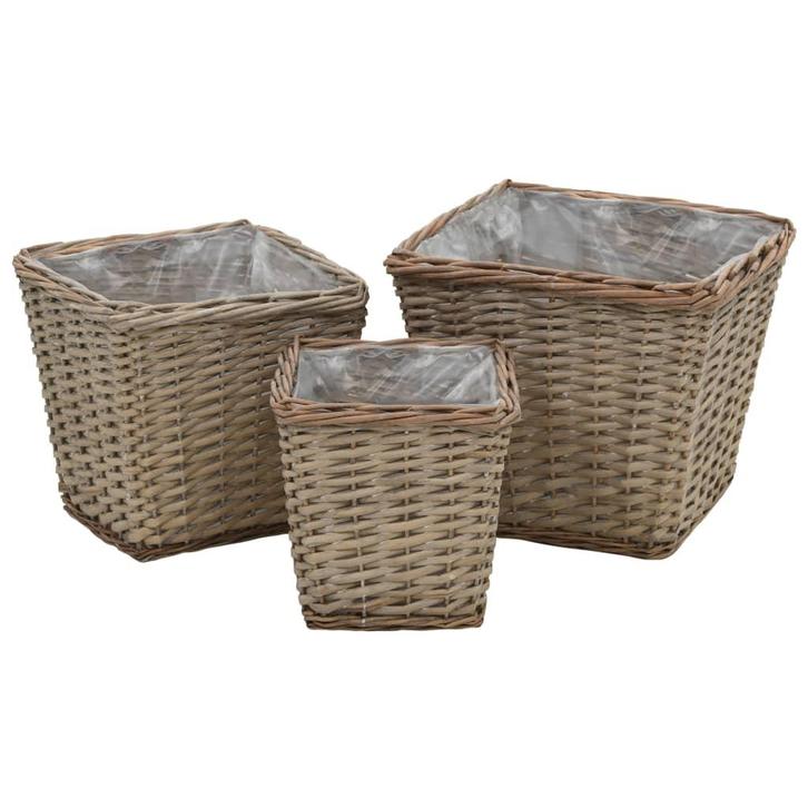 vidaXL Plantenbakken verhoogd 3 st wicker met PE-voering, Tuin en Terras, Bloembakken en Plantenbakken, Minder dan 60 cm, Nieuw