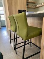 Set van 2 leren barstoelen - groen leer, Ophalen of Verzenden, Nieuw, Leer