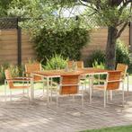 vidaXL 7-delige tuin eetset van massief teak en RVS, Tuin en Terras, Verzenden, Nieuw, Hout