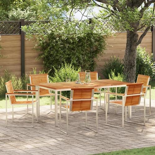 vidaXL 7-delige tuin eetset van massief teak en RVS, Tuin en Terras, Tuinsets en Loungesets, Nieuw, Hout, Verzenden