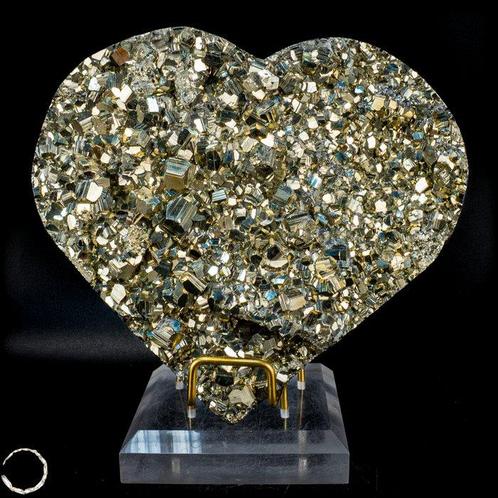 Zeldzame natuurlijke gouden kubus kristalpyriet Hart-, Verzamelen, Mineralen en Fossielen