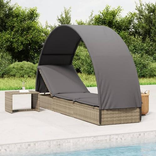 vidaXL Ligbed met rond dak 211x57x140 cm poly rattan grijs, Tuin en Terras, Ligbedden, Nieuw, Verzenden