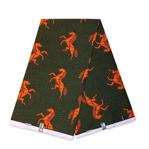 VLISCO stof Hollandais Afrikaanse Wax print - Groen / Oranje, Hobby en Vrije tijd, Stoffen en Lappen, Nieuw, Ophalen of Verzenden