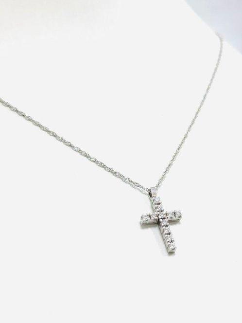 Ketting met hanger - 18 karaat Witgoud - 0.40ct. tw. Diamant, Sieraden, Tassen en Uiterlijk, Antieke sieraden