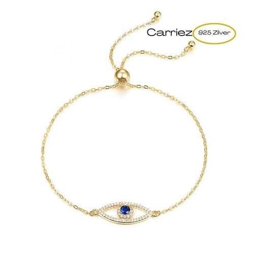 925 zilveren slider armbandje met een evil eye in goud of zi, Sieraden, Tassen en Uiterlijk, Kettinghangers, Nieuw, Verzenden