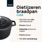 2dekans | MOA Braadpan - Gietijzer - Inhoud 5,7 liter - 26CM, Huis en Inrichting, Keuken | Potten en Pannen, Ophalen of Verzenden