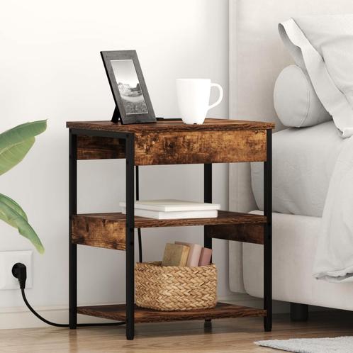 vidaXL Nachtkastje Gerookt eiken 41 x 31 x 51 cm Bewerkt, Huis en Inrichting, Slaapkamer | Nachtkastjes, Nieuw, Minder dan 45 cm