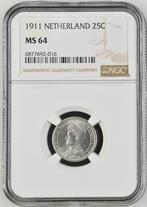 Koningin Wilhelmina 25 cent 1911 MS64 NGC (Top Pop 1/0), Verzenden, Zilver, 25 cent, Koningin Wilhelmina