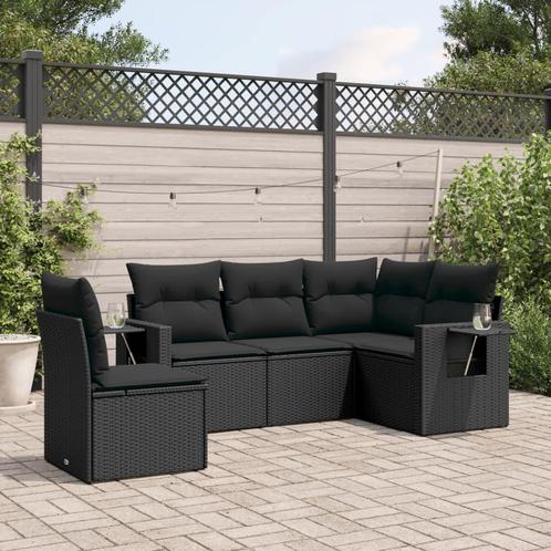 vidaXL 5-delige Loungeset met kussens poly rattan zwart, Tuin en Terras, Tuinsets en Loungesets, Loungeset, Nieuw, Rotan, Verzenden