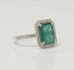 Cocktailring - 14 karaat Witgoud - 3.12ct. tw. Smaragd -, Sieraden, Tassen en Uiterlijk, Antieke sieraden