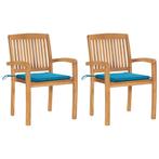 vidaXL Tuinstoelen 2 st met blauwe kussens massief teakhout, Tuin en Terras, Tuinstoelen, Verzenden, Nieuw, Teakhout