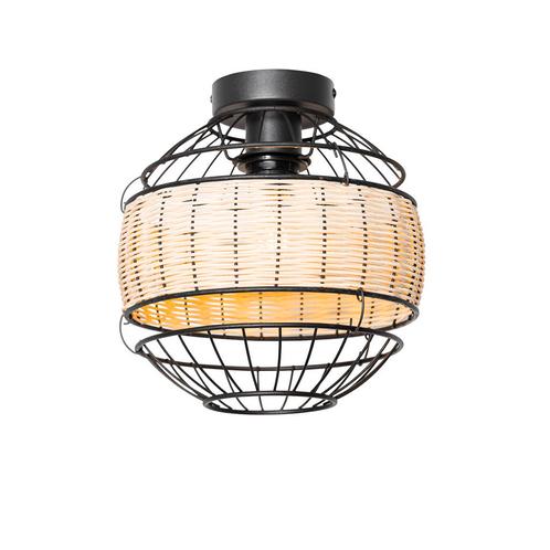 Oosterse plafondlamp zwart met rotan 25 cm - Emir, Huis en Inrichting, Lampen | Plafondlampen, Nieuw, Overige materialen