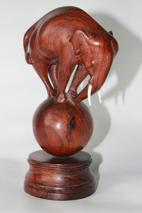 Beeld, Op Bal Balanserende Olifant - 19 cm - Hout, Antiek en Kunst, Curiosa en Brocante