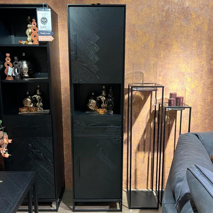 Boekenkast Vinito Eikenfineer Zwart - 2d - 1l - 1ov - Pronto, Huis en Inrichting, Kasten | Boekenkasten, Nieuw, Eikenhout, Ophalen of Verzenden